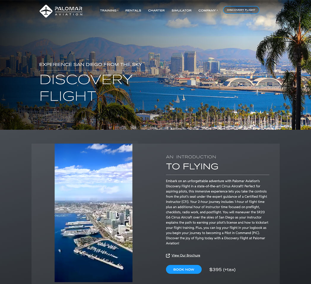 Palomar Aviation discovery flight page